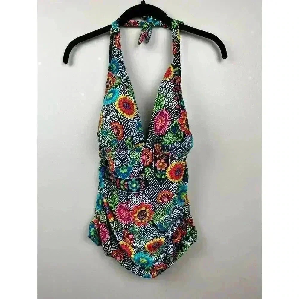 Into the Bleu Geometric & Floral Tankini and Bikini Swimsuit Set - size 12